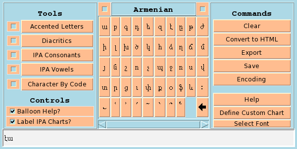 Armenian alphabet chart